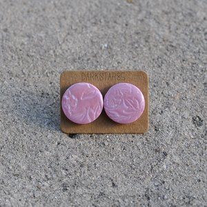 Handmade Floral Texture Polymer Clay Circle Stud Earrings Stainless Steel Posts